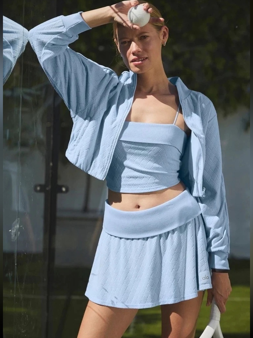 ALO Yoga Doubles Only Skirt With Built in Shorts in Seashell Blue